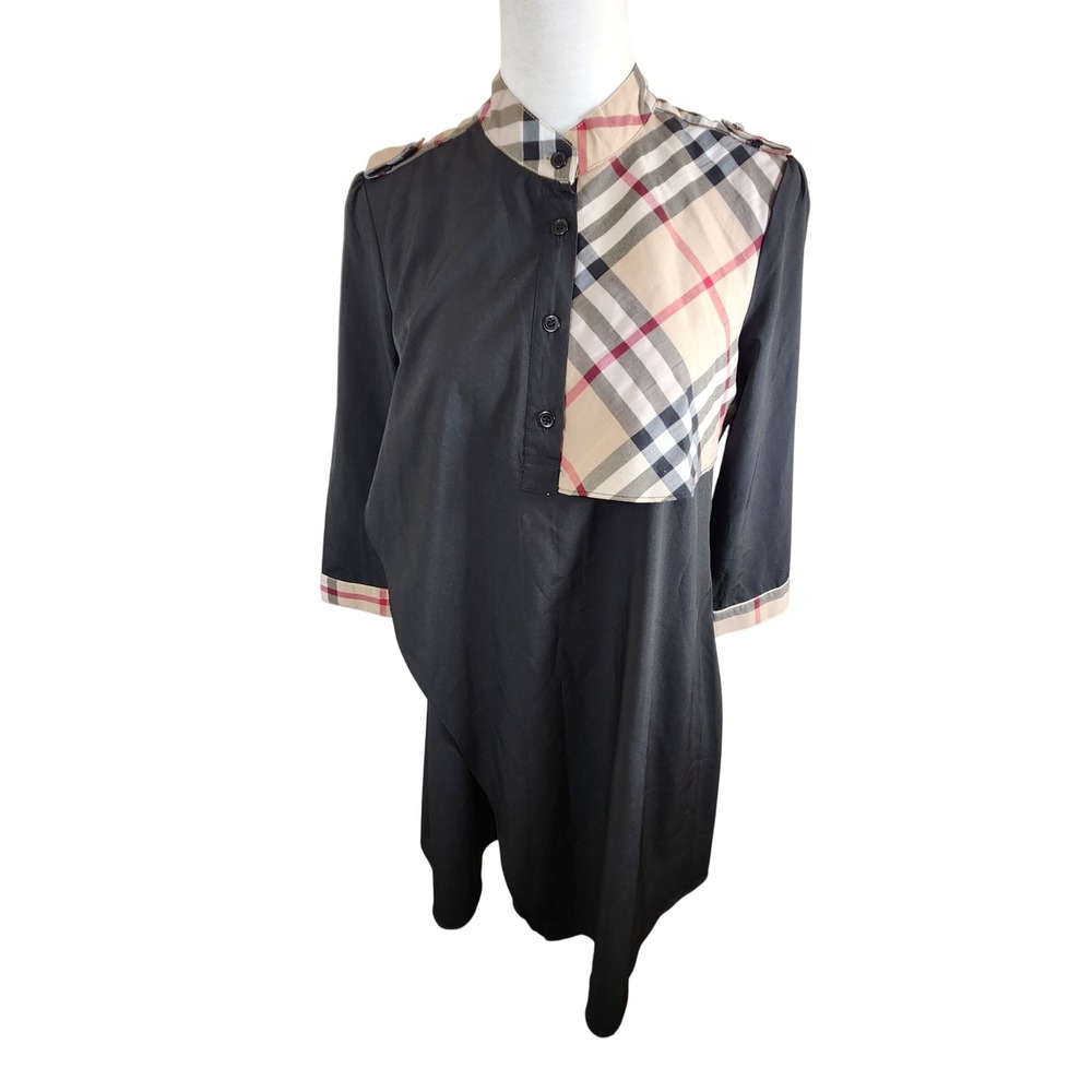 BUBOREEY BRIT Womens Black Shift Dress Plaid Collar Cuff Size XL Academia Preppy